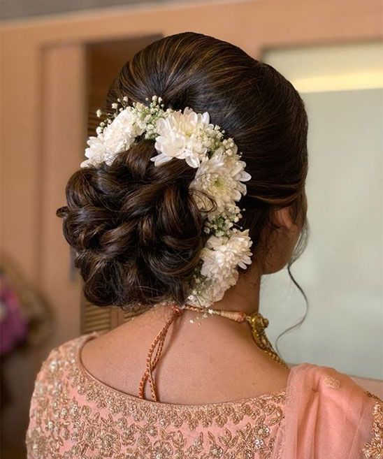 Bridal Hairstyle with Buns for Silk Saree