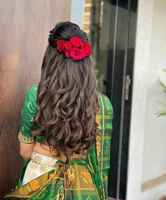 Hairstyle for Saree in Open Hair
