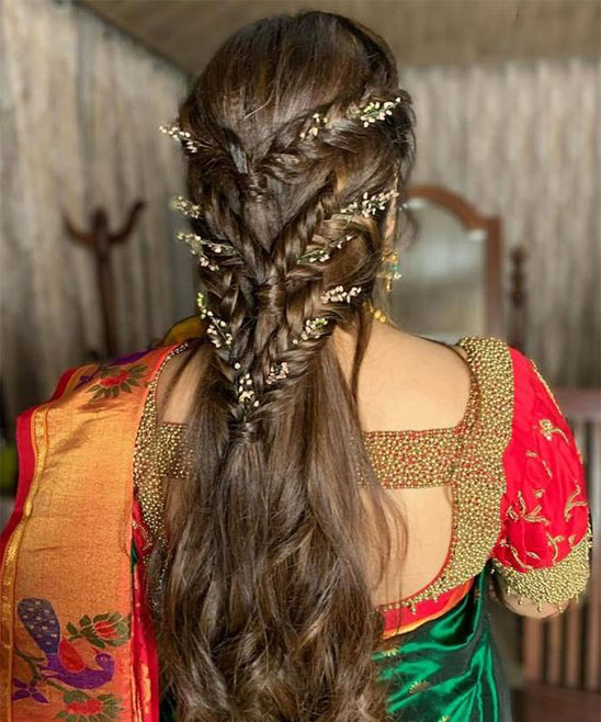 Open Hairstyle with Gajra for Wedding on Saree