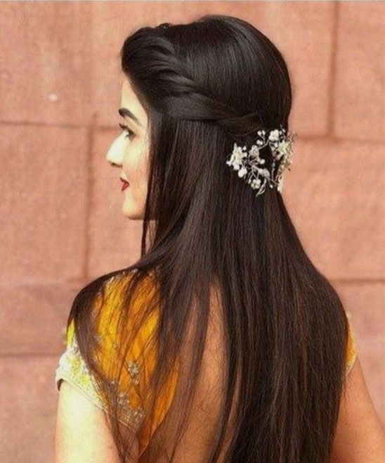 Open Hairstyles for Long Hair with Saree