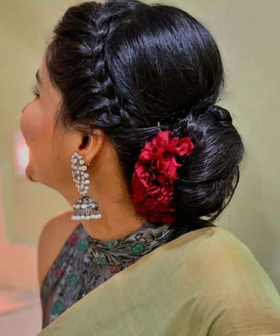 Party Hairstyle for Short Hair with Saree