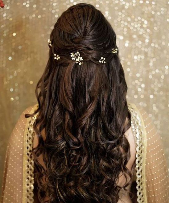 Party Wear Hairstyle with Lehenga with Streight Open Hair