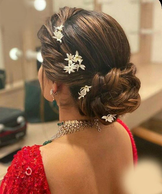 Traditional Low Bun Hairstyle for Saree