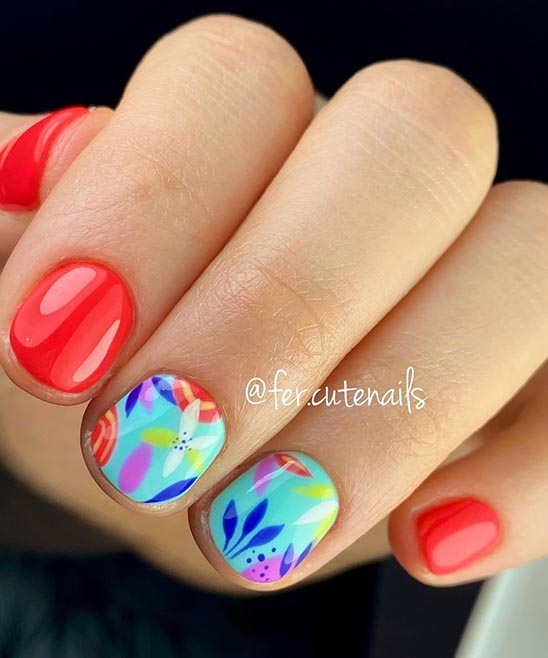 CORAL AND TEAL SUMMER NAILS