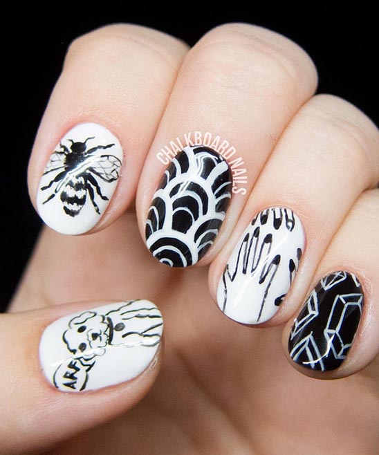 CUTE SIMPLE BLACK AND WHITE NAILS