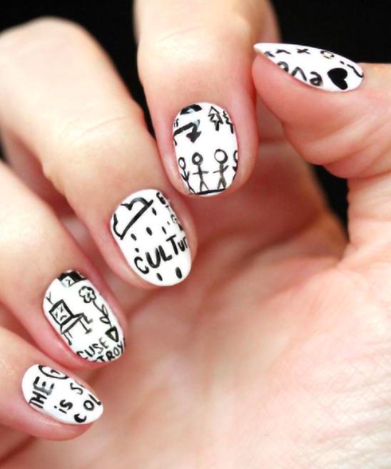 NAIL ART BLACK AND WHITE SIMPLE