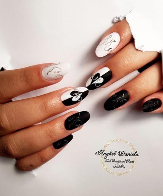 SIMPLE BLACK AND WHITE SHORT NAIL DESIGNS