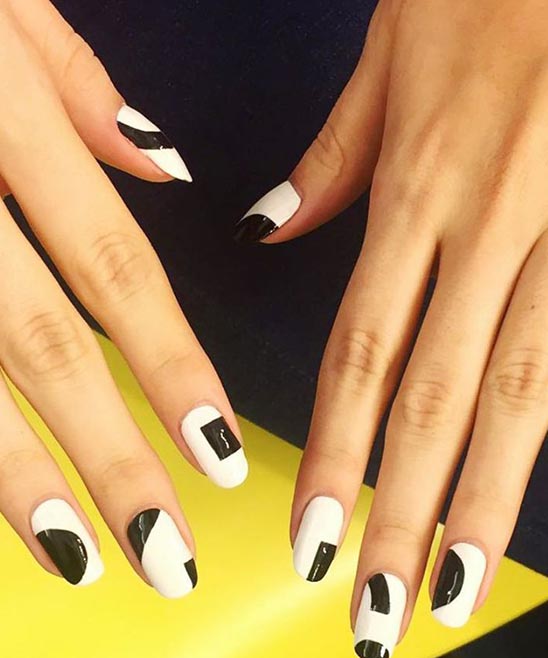 Zhi Zhi Short Round Fake Nails Black And White Lines Simple Design Nail  Techniques Professional Nail Art For Student Office Ladies (Color : L5656)
