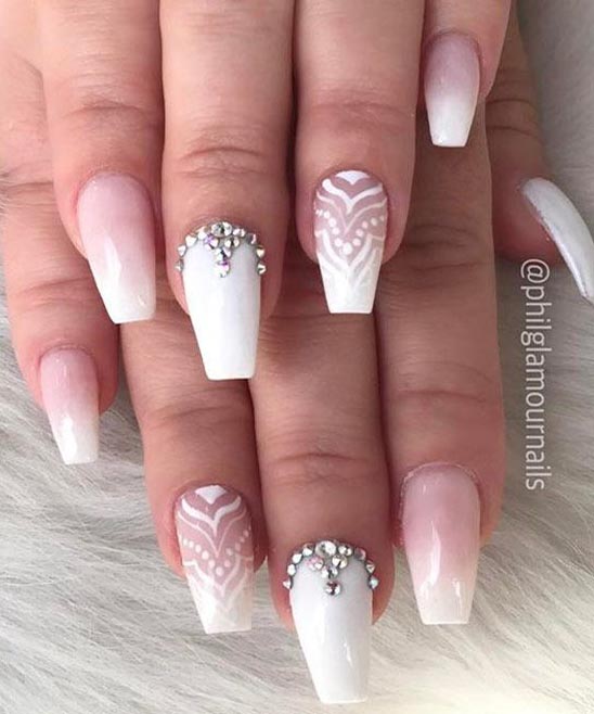 ACRYLIC WHITE COFFIN NAILS WITH DESIGN
