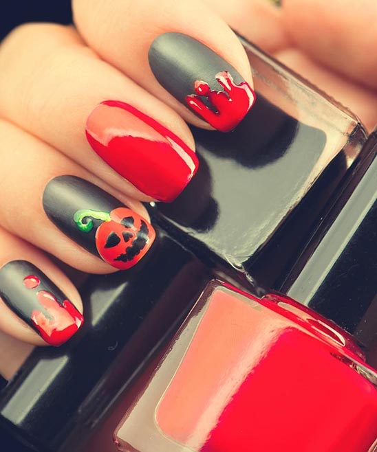BLACK AND RED OMBRE HALLOWEEN NAILS