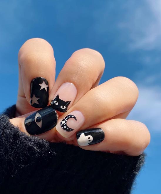 BLACK HALLOWEEN SHORT NAILS