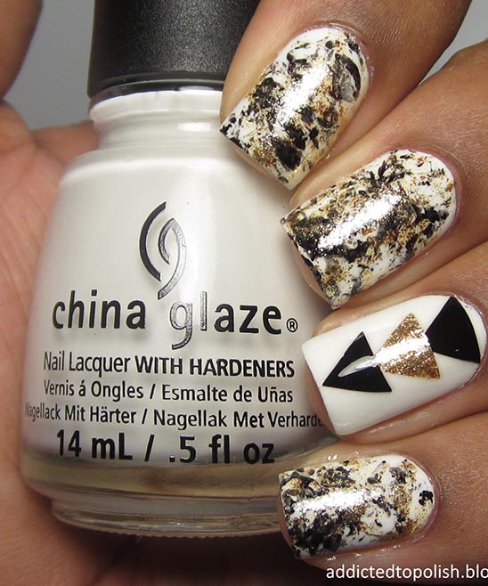 BLACK WHITE AND GOLD NAIL DESIGNS