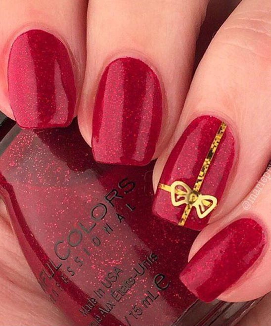 Acylic Nails Design Red and Gold