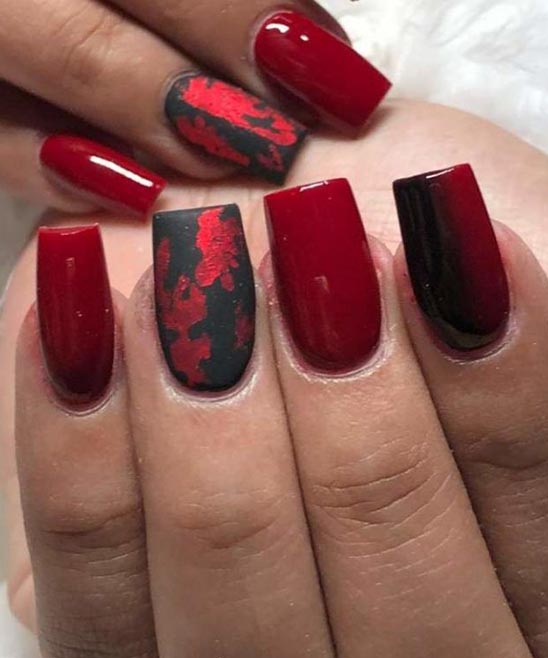 Coffin Dark Red Nail Designs