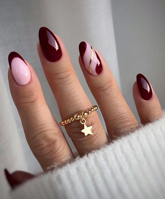 Dark Red Nails With Designs