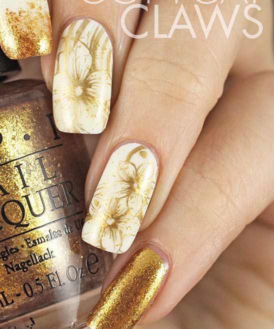 GOLD AND WHITE NAIL DESIGNS FOR PROM