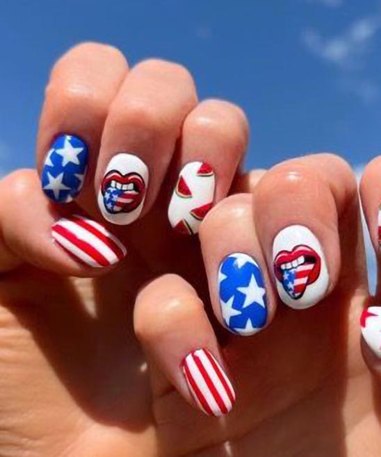 Gel Nails Designs Red White and Blue