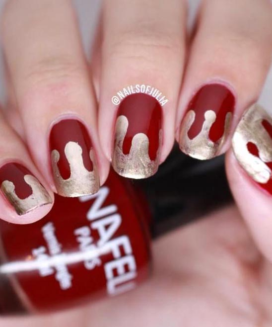 Gold and Red Gel Nail Polish Design