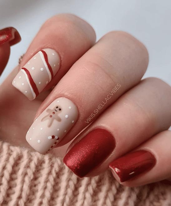 Gold and Red Nail Designs on Short