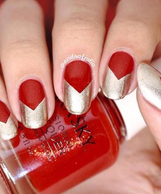Gold and Red Nail Designs on Short