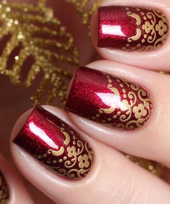 Gold and Red Nails Design