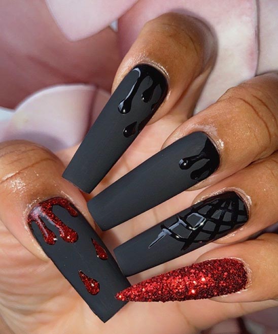 HALLOWEEN RED AND BLACK NAILS