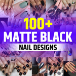 Matte Black Nails with Design