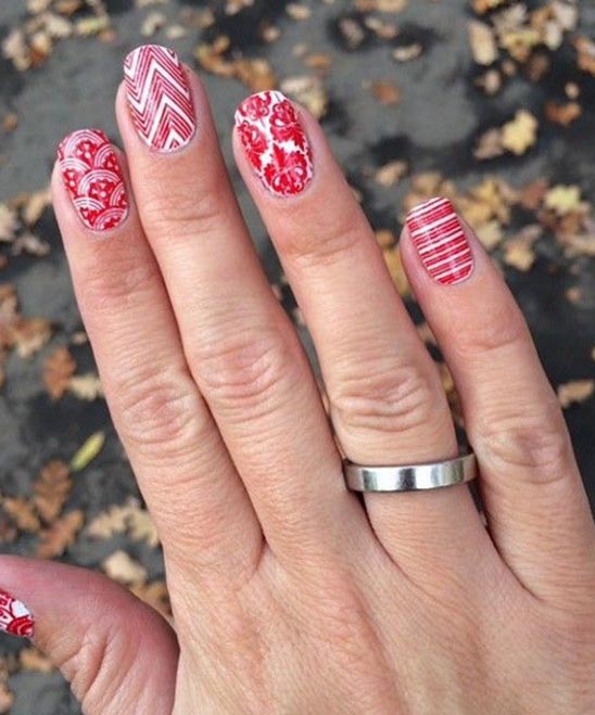 NAIL DESIGNS WHITE AND RED GLITTER