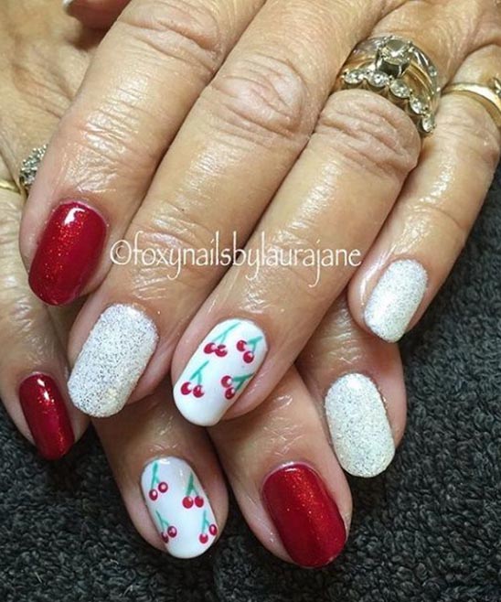 NAIL POLISH RED AND WHITE DESIGN