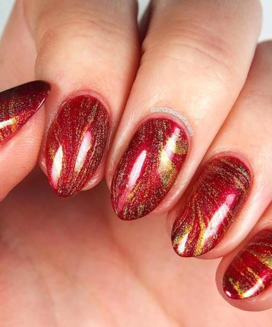 Nail Art Design Red and Gold