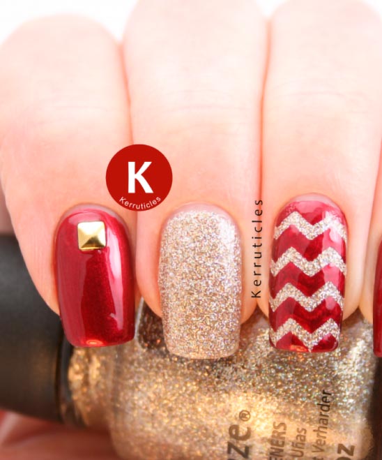 Nail Art Designs With Red and Gold