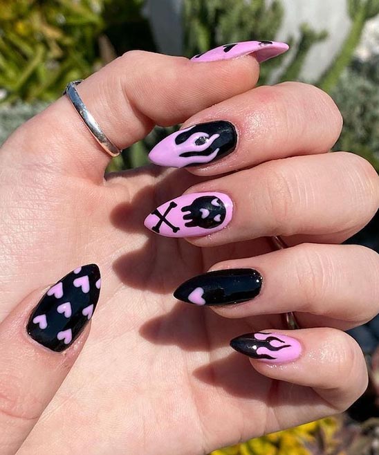 PINK AND BLACK HALLOWEEN NAILS
