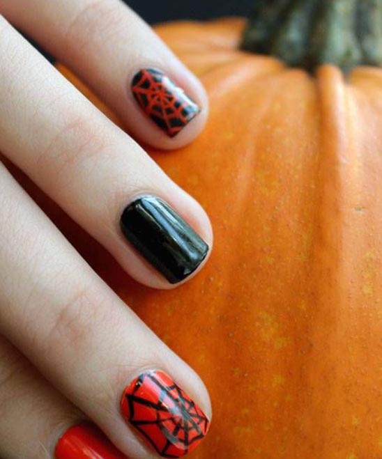 RED BLACK HALLOWEEN NAILS