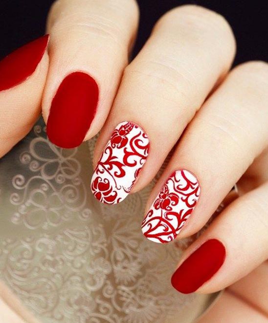 Red Acrylic Nail Flower Designs