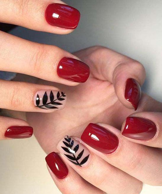 Red Acrylic Nails With Black Design