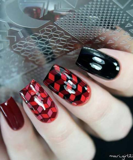 Red Coffin Nails With Designs
