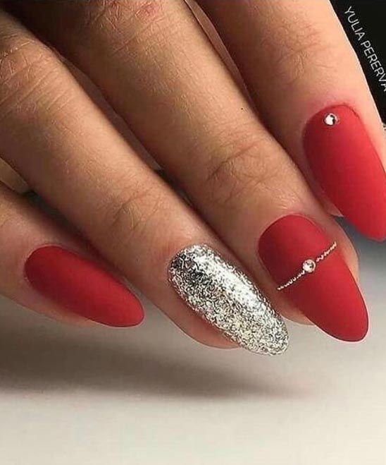 Red Nails With Black Designs