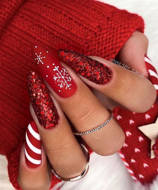 Red Nails With Christmas Designs