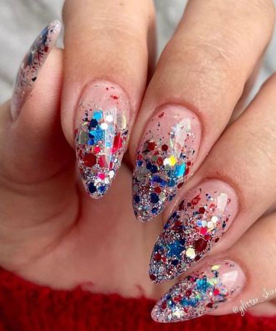 Red and Blue Firework Design Nails on White Nail