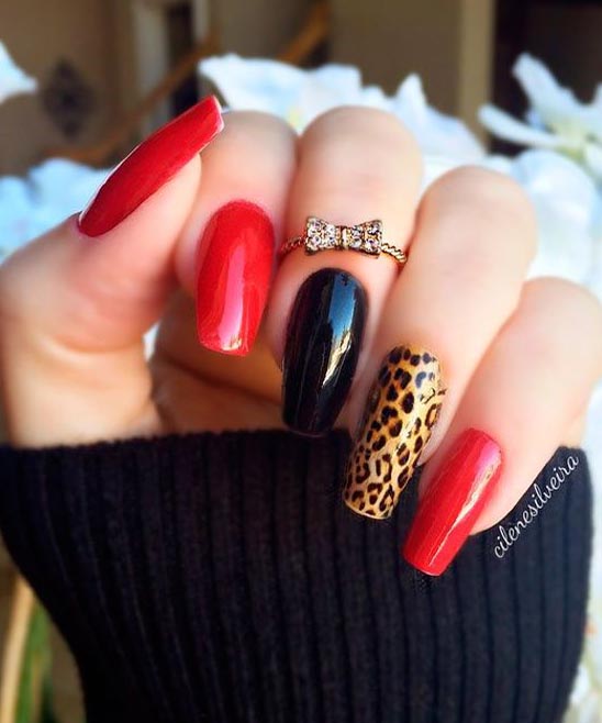 Red and Gold Acrylic Nails Designs