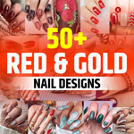 Red and Gold Nails Design