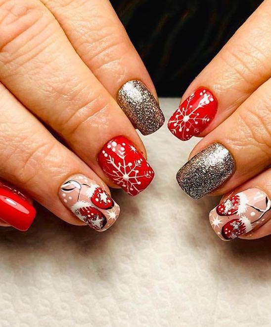 Red and Green Glitter Christmas Nail Designs