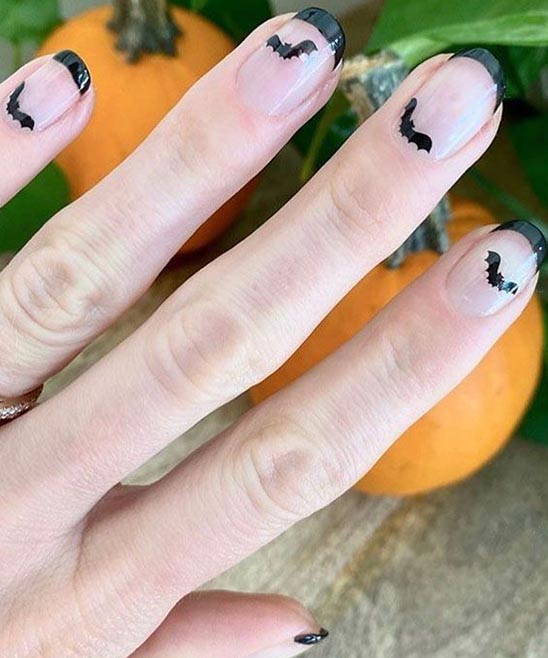 SHORT BLACK HALLOWEEN NAILS