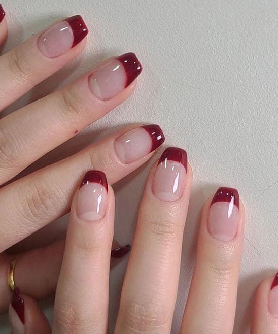 SHORT RED COFFIN SHAPED NAILS