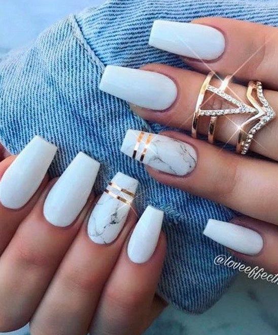 SHORT WHITE ACRYLIC NAILS WITH DESIGN