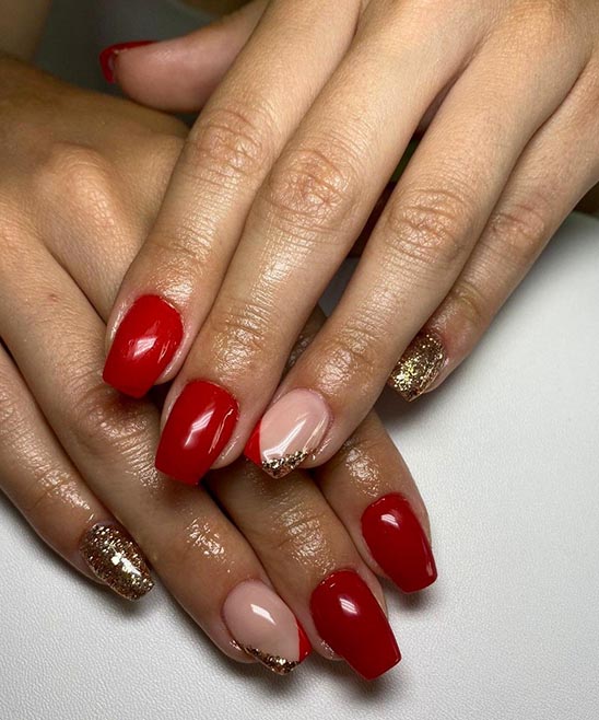 Short Red Nails With Design