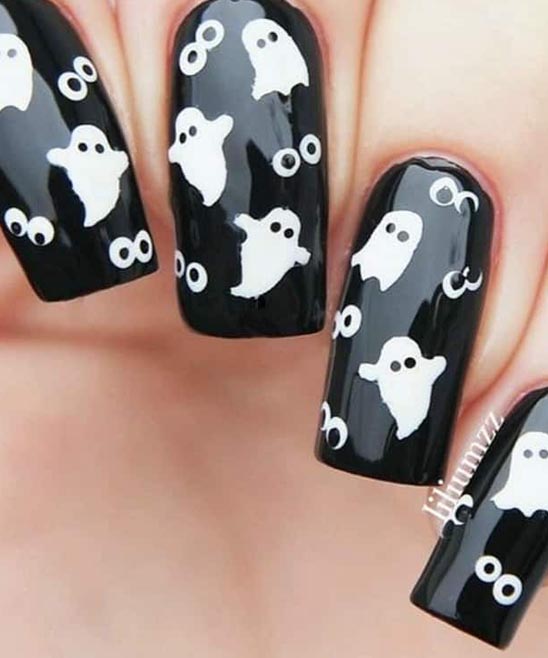 WHITE AND BLACK HALLOWEEN NAILS