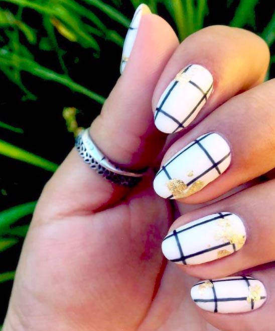 WHITE AND GOLD COFFIN SHAPE NAIL DESIGNS