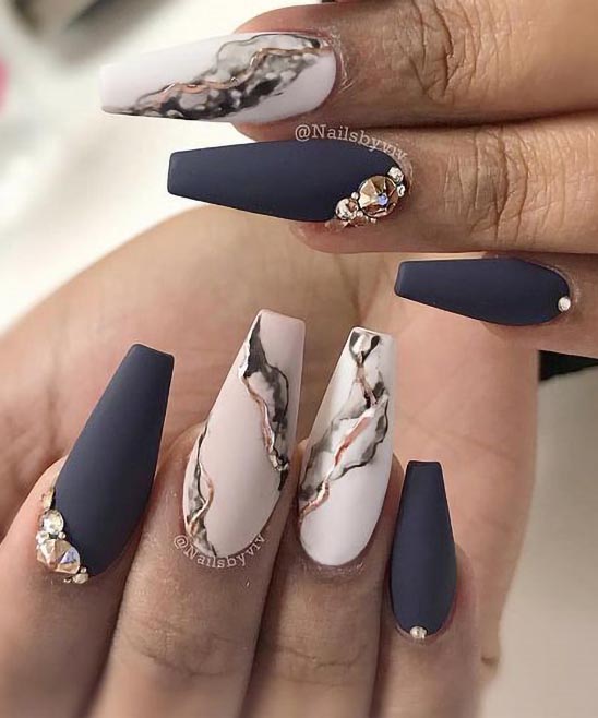 WHITE COFFIN ACRYLIC NAILS WITH DESIGN