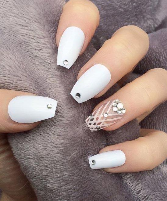 WHITE COFFIN NAILS WITH BASIC DESIGN
